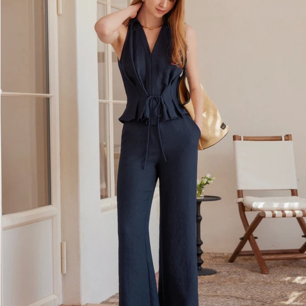 OGL 2-Piece Viscose Linen Set Small (Fits XS) | Collared Top & Flared Pants